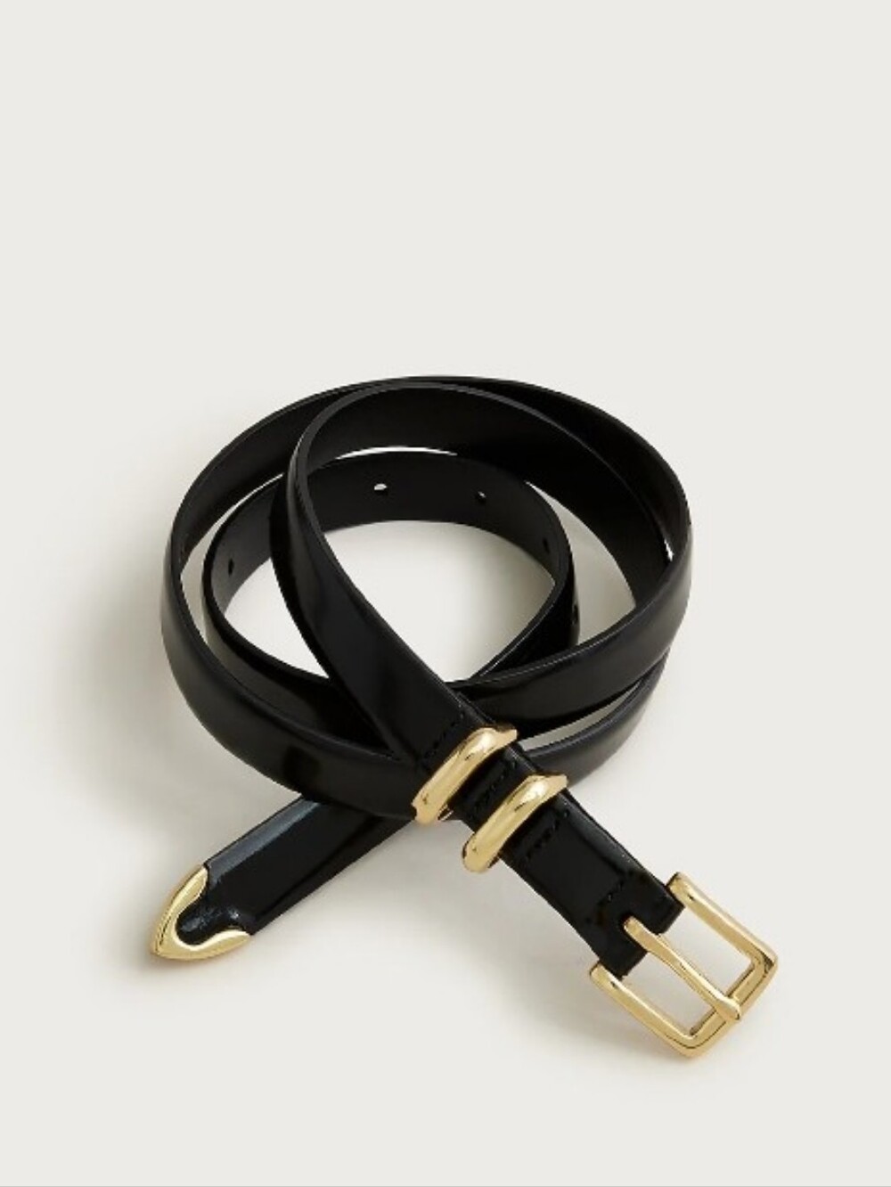 J. Crew Thin Spazzolato Italian Leather Belt - Black, Gold hardware - Picture 1 of 10